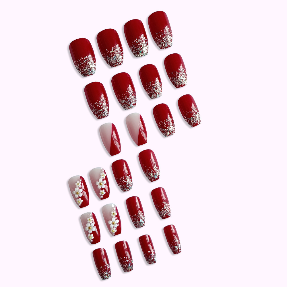 24pcs Glossy Red Press on Nail - Pressed Flower Art recension och pris