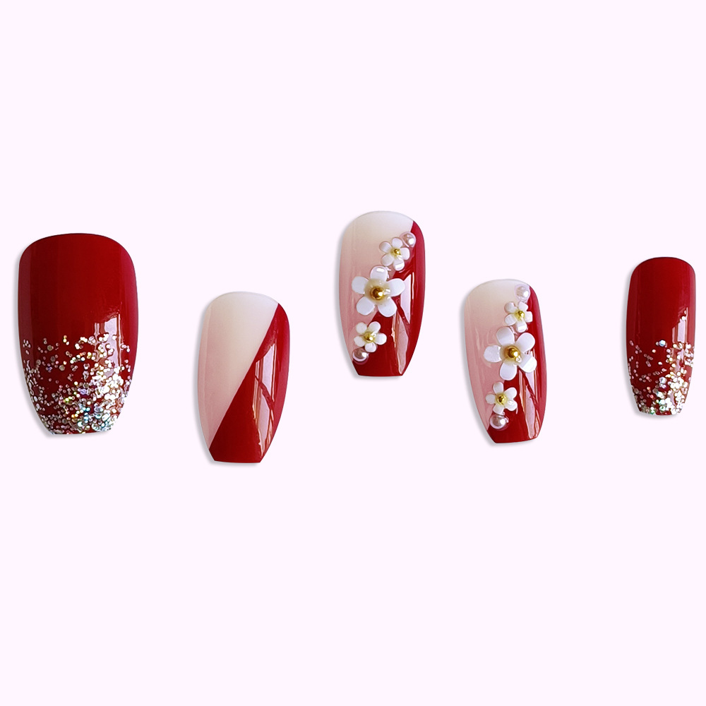 24pcs Glossy Red Press on Nail - Pressed Flower Art recension och pris
