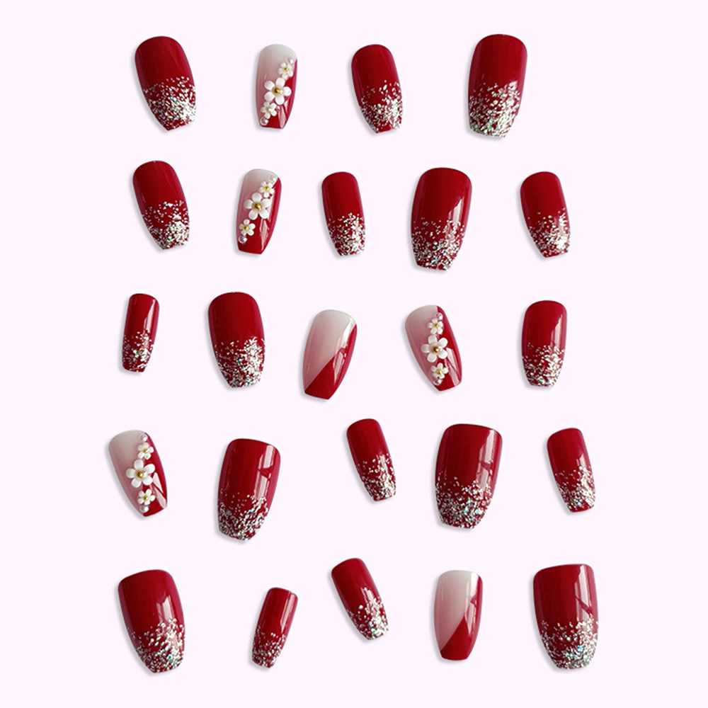 24pcs Glossy Red Press on Nail - Pressed Flower Art recension och pris